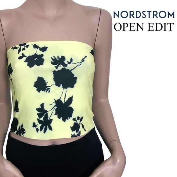 πΈ Nordstrom Open Edit Yellow and Black Floral Bandeau Top Cropped Tank NWOT - Picture 10 of 12